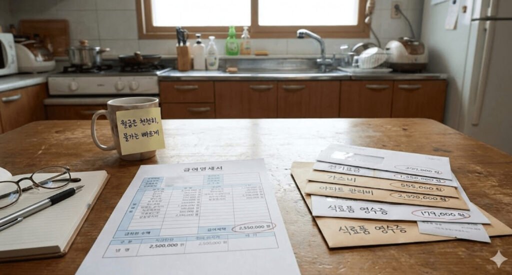 월급 인상보다 물가 상승이 빠를 때 체감되는 인플레이션 상황을 설명하는 이미지