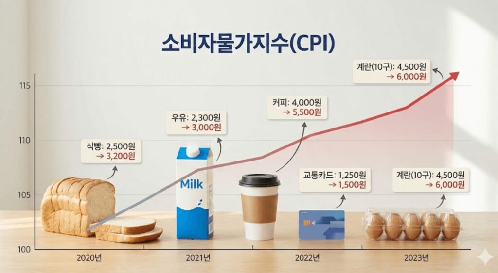 여러 품목의 가격 변화를 종합해 물가 흐름을 보여주는 소비자물가지수 이미지