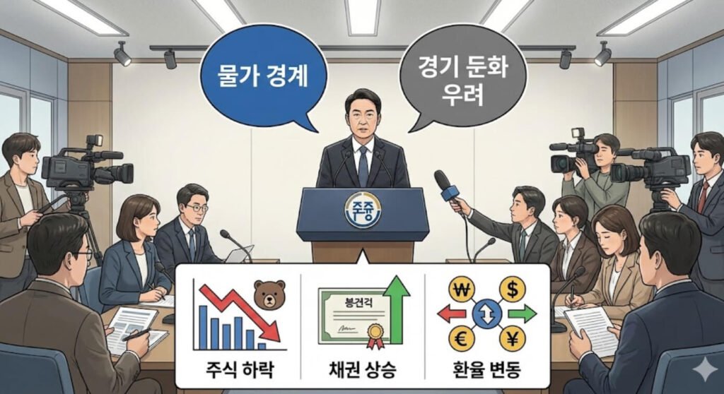 중앙은행 발언에 따라 금융시장이 다르게 반응하는 구조를 설명한 이미지