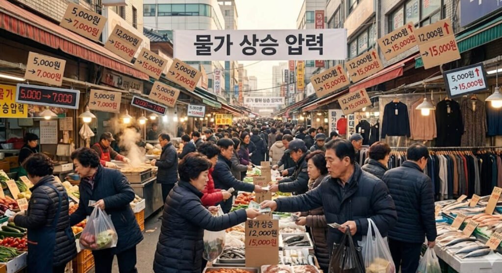 물가 상승 기대가 커지며 시장이 과열되는 모습을 표현한 이미지