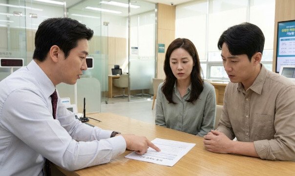 주택자금대출 상담에서 선택권이 제한된 현실을 보여주는 장면