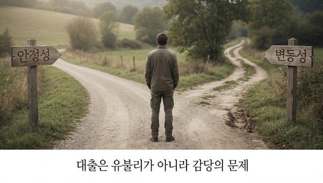 대출 선택을 유불리가 아닌 감당의 문제로 바라보는 시각적 이미지