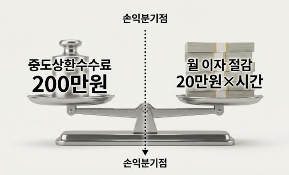대환대출 시 중도상환수수료와 이자 절감액의 손익분기점 설명 이미지