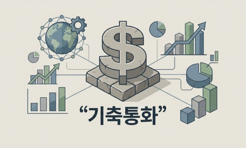 기축통화 달러가 세계 경제의 기반 역할을 한다는 의미를 상징적으로 표현한 이미지