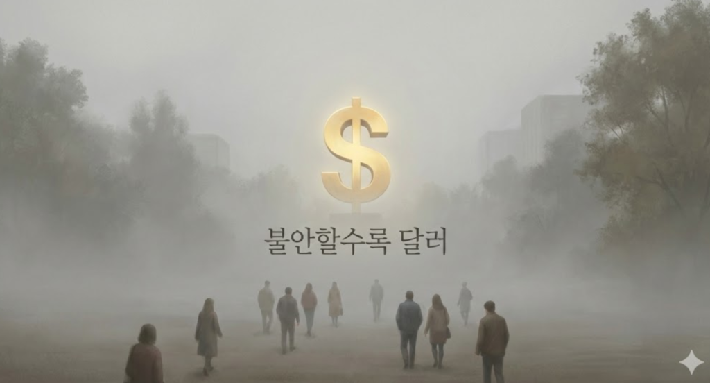 경제 불안 시 달러로 자금이 몰리는 현상을 설명하는 이미지