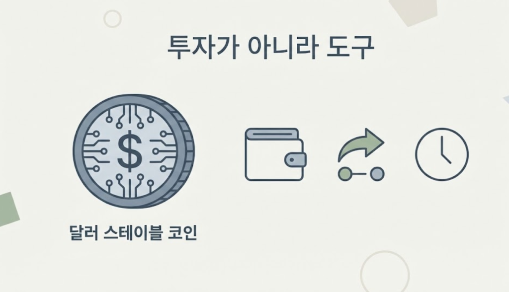 달러 스테이블 코인이 투자 상품이 아닌 금융 도구에 가깝다는 점을 설명하는 이미지