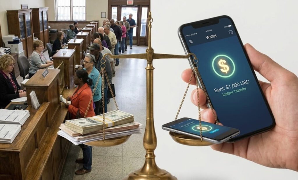 기존 금융 시스템과 달러 스테이블 코인을 비교한 이미지