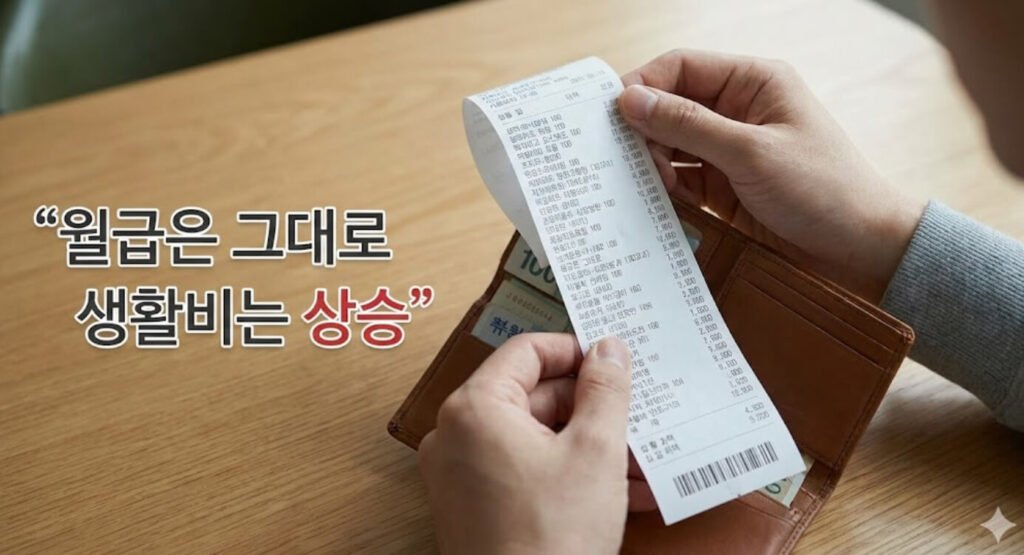 스태그플레이션이 개인의 생활비 부담과 실질 소득에 미치는 영향을 보여주는 체감형 이미지