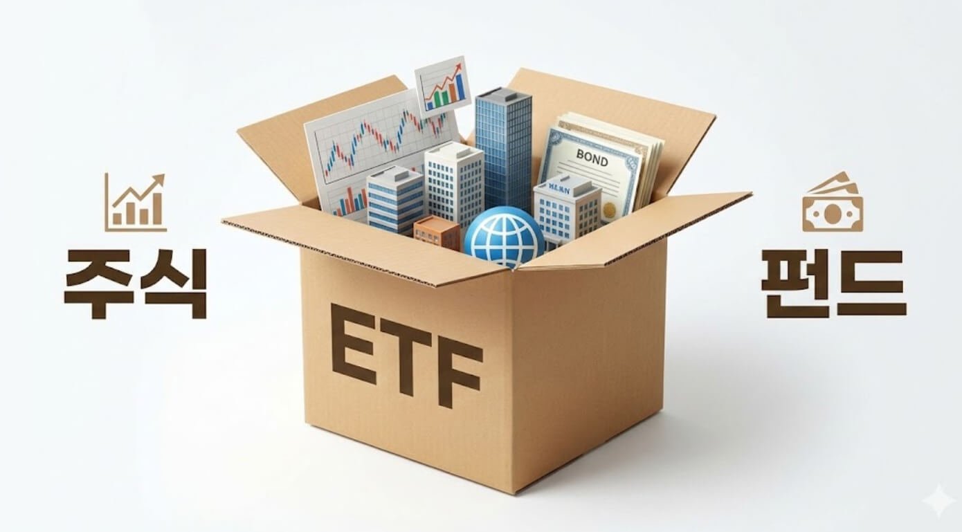 ETF가 주식과 펀드의 특징을 함께 가진 투자 상품임을 설명하는 썸네일 이미지